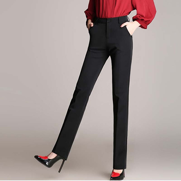 Women Straight Thin Office Formal Business Casual Trousers Elastic Waist  Pants | eBay